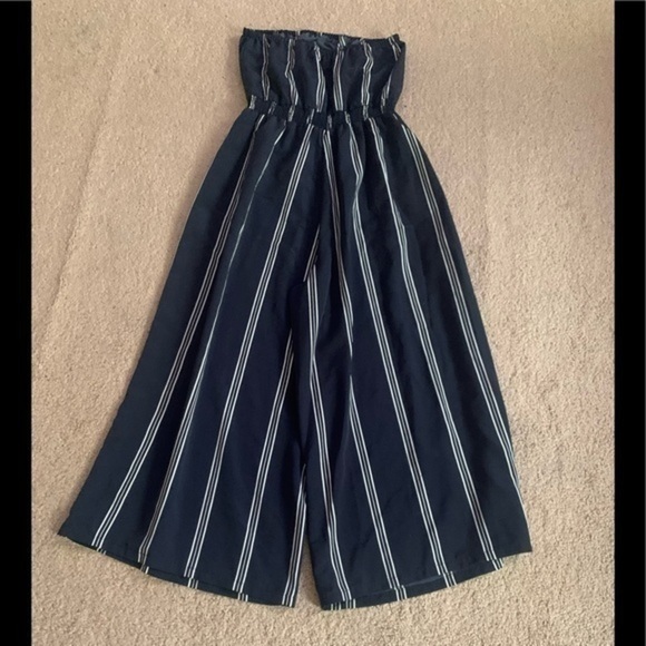 Libby Edelman Blue Wide leg cropped Striped Jumpsuit Small - Picture 8 of 8